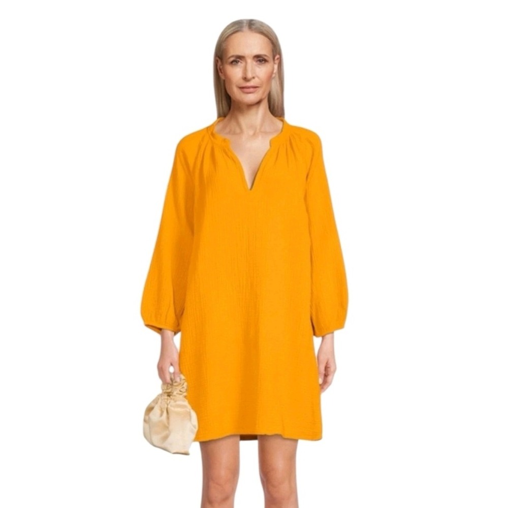 Nation LTD Nala Tunic Dress Marigold Yellow Cotton Gauze Mini Sz M Oversized